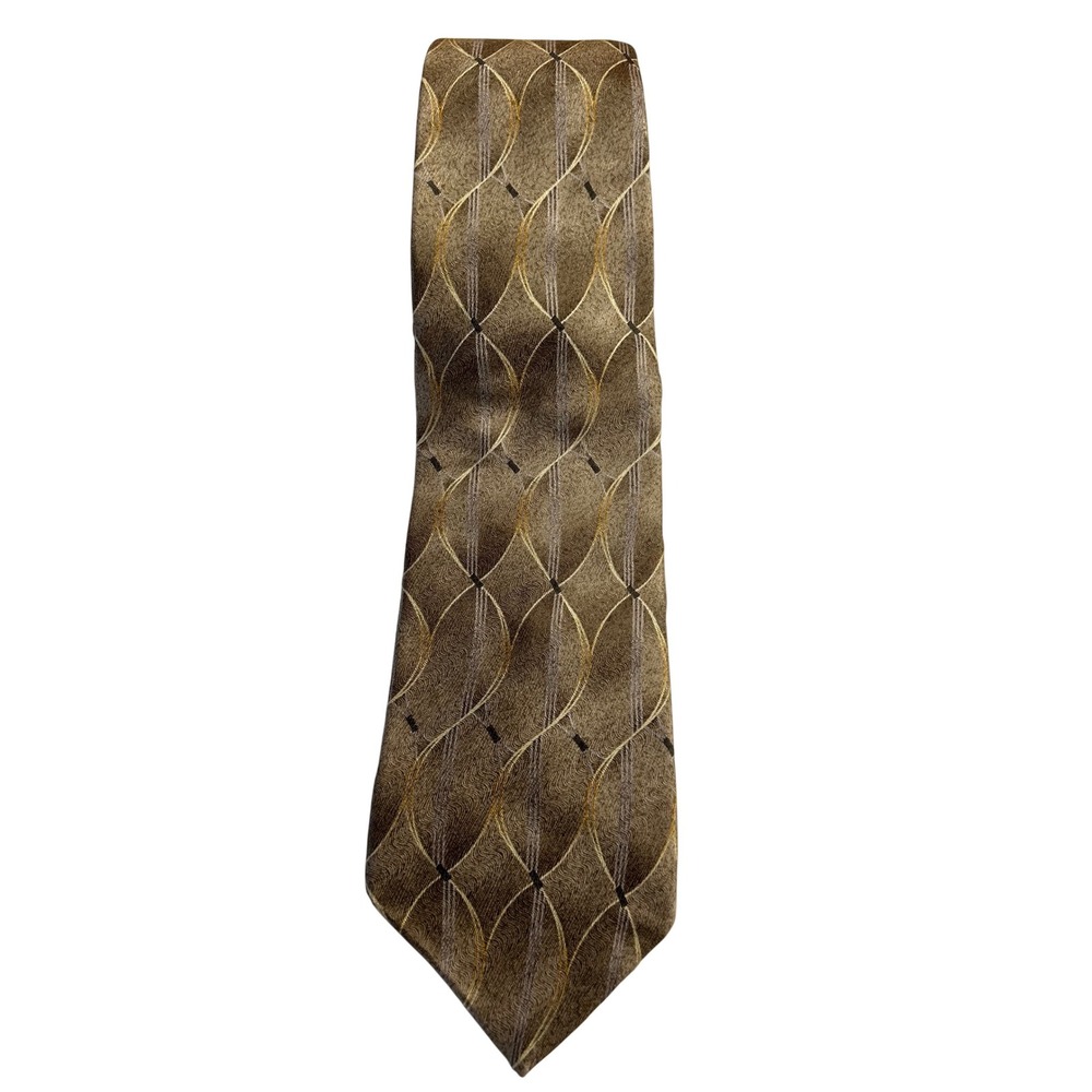 Puritan Necktie All Silk Made in‎ USA Imported Fabric Brown Geometric Pattern